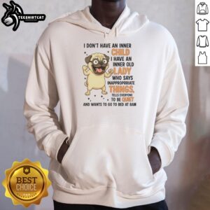 Original pug wearing glasses with a humorous old lady quote on a hoodie, perfect for dog lovers and funny fashion.