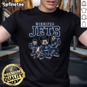 Alt Text: Awesome Winnipeg Jets Disney Team ice hockey T-shirt featuring vibrant graphics and comfortable fit for fans.