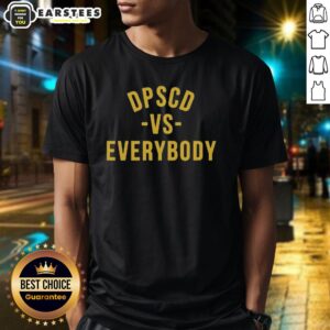 Good Dpscd Vs Everybody yellow t-shirt featuring bold graphic design for casual wear and fan apparel.