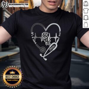 Alt Text: Awesome Chicago White Sox Stethoscope Heartbeat T-Shirt featuring a heart design, perfect for baseball fans and healthcare workers.
