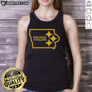 Alt Text: Good Iowa Steelers State Outline Logo on a stylish tank top, perfect for fans and summer wear.