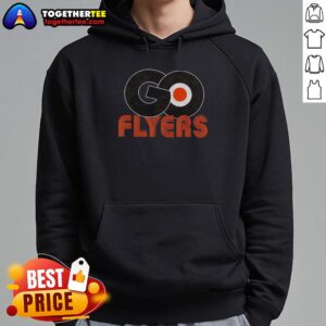 Philadelphia Flyers ice hockey hoodie featuring the 'Let's Go Flyers' logo, perfect for fans and game day.