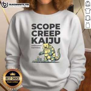 Awesome Scope Creep Kaiju Estimated Harmless Sweatshirt featuring a colorful kaiju design on a cozy fabric.
