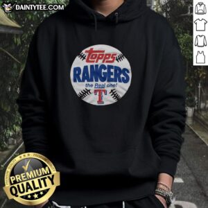 Awesome Red Texas Rangers MLB X Topps Baseball hoodie showcasing vibrant design and team logo for fans.