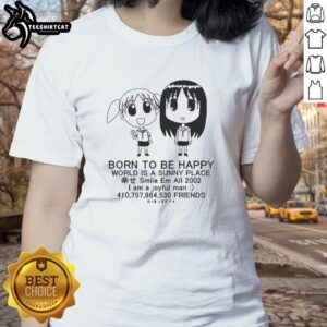 Nice Osaka And Chiyo 'Born To Be Happy' ladies tee from 2002 featuring a sunny design and cheerful smile graphics.