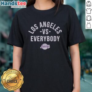 Stylish 'Los Angeles Lakers Vs. Everybody' ladies tee featuring vibrant team colors and a trendy design for fans.