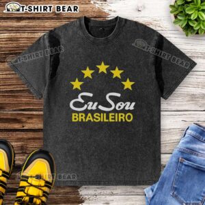 Good Eu Sou Brasileiro Brazil Five Stars washed t-shirt featuring a vibrant design celebrating Brazilian pride.