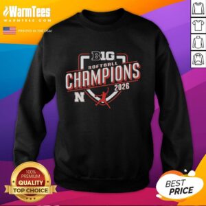 Official Nebraska Cornhuskers Big Ten Champs 2026 Softball Sweatshirt in red with team logo, perfect for fans.
