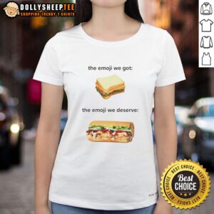 Top Sandwich Emoji Ladies Tee featuring fun graphics and playful text for emoji lovers and sandwich enthusiasts.
