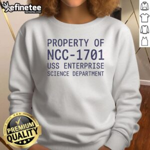 Alt Text: Official NCC-1701 USS Enterprise Science Department sweatshirt featuring Star Trek logo and design.