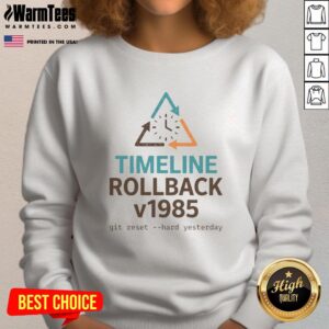 Official Timeline Rollback V1985 Sweatshirt featuring a retro design, perfect for vintage fashion enthusiasts.