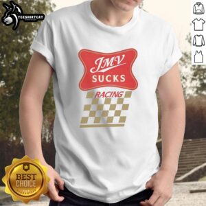 Original JMV Sucks Racing T-Shirt featuring bold graphic design for motorsport enthusiasts and fans of racing apparel.