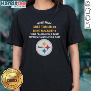 Official Going From Mike Tomlin to Mike McCarthy Ladies Tee featuring stylish design for football fans.
