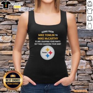 Funny meme comparing Mike Tomlin to Mike McCarthy, humorously illustrating a tank top and pants mishap.