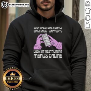 Cozy hoodie with 'Nice Ever Since I Was A Little Girl' graphic, perfect for reading restaurant menus online.