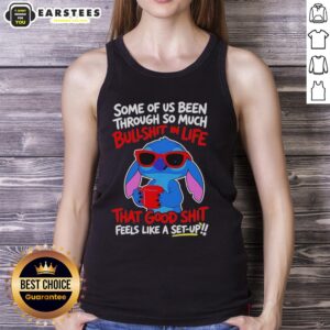 Alt Text: Cute Stitch tank top featuring the quote about life's challenges and good moments, perfect for casual wear.