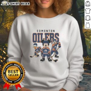Edmonton Oilers Disney team ice hockey sweatshirt featuring vibrant colors and unique design for fans.