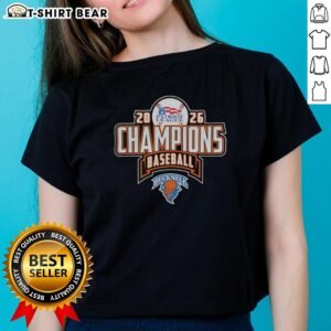 Alt Text: 2026 Bucknell Bison NCAA Patriot League Baseball Champions Ladies Tee, showcasing team pride and athletic spirit.