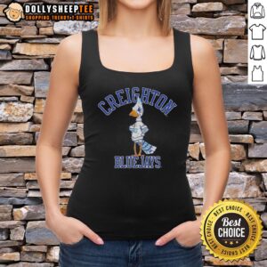 Funny tank top featuring the grumpy Creighton Blue Jays mascot, perfect for fans and casual wear.
