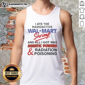 Person wearing 'Top I Ate The Radioactive Shrimp' tank top, showcasing a vibrant design and casual style.