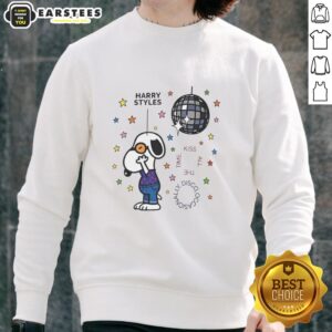 Cozy Nice Snoopy Kiss sweatshirt featuring a disco theme, perfect for casual outings and cartoon lovers.