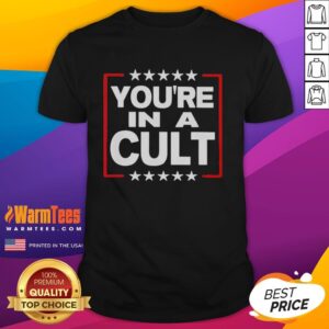 Awesome 'You're In A Cult' satirical political statement T-shirt featuring bold stars design, perfect for unique fashion statements.