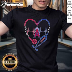 Top Los Angeles Angels stethoscope heartbeat T-shirt: It's a Work of Heart, perfect for baseball fans and healthcare professionals.