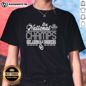 Hot Oklahoma Sooners 2026 Women's Gymnastics 8-Time National Champions Ladies Tee in vibrant colors and stylish design.