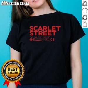 Hot Scarlet Street We Own The Oxygen Ladies Tee featuring bold graphic design in vibrant red, perfect for casual wear.