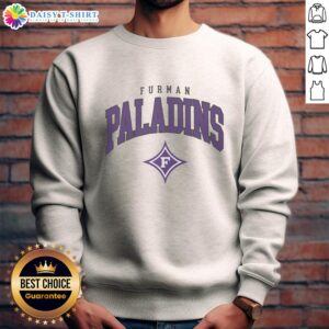 Original Furman Paladins classic logo sweatshirt featuring the iconic team emblem in vibrant colors.