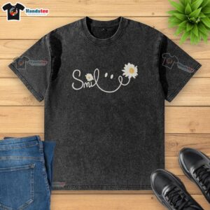 Original Smile Flower Washed T-Shirt featuring a vibrant floral design on a soft, casual fit for everyday wear.
