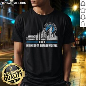 Hot Minnesota Timberwolves X Skyline City Players Name 2026 T-Shirt featuring vibrant team colors and player names.