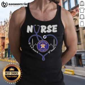 Good Houston Astros Nurse tank top design featuring 'It's a Work of Heart' slogan, perfect for baseball and healthcare fans.