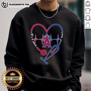 Los Angeles Angels sweatshirt featuring a stethoscope and heartbeat design, perfect for fans and healthcare enthusiasts.