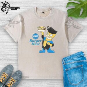 Official Marks Burger Mart Invincible Washed T-Shirt in vibrant colors, showcasing stylish design and comfortable fit.