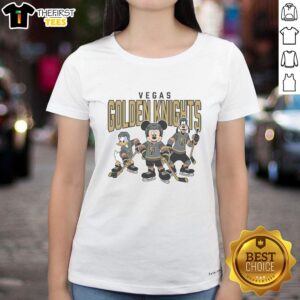 Alt Text: Ladies' tee featuring the Awesome Vegas Golden Knights Disney team design for ice hockey fans.