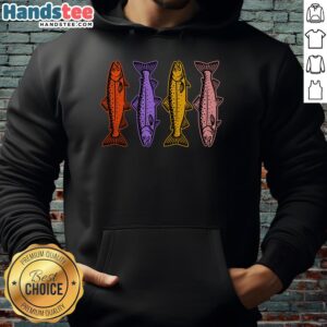 Alt Text: Retro 80s hoodie featuring an original rainbow trout fish design, perfect for fishing enthusiasts and vintage style lovers.