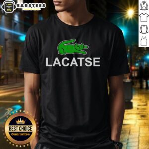 Good Lacatse Cat logo parody T-shirt featuring a playful cat design, perfect for cat lovers and humor enthusiasts.