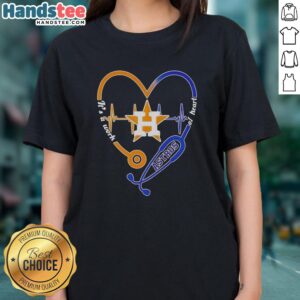 Awesome Houston Astros stethoscope heartbeat design on a ladies tee, perfect for fans and healthcare enthusiasts.