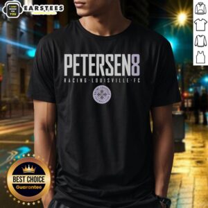 Alt Text: Hot Petersen8 Racing Louisville FC T-Shirt featuring vibrant team colors and logo, perfect for fans and supporters.