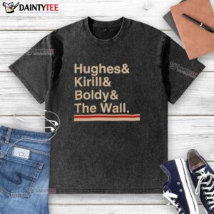Official Minnesota Hockey Hughes Kirill Boldy The Wall washed t-shirt featuring bold graphics and a comfortable fit.