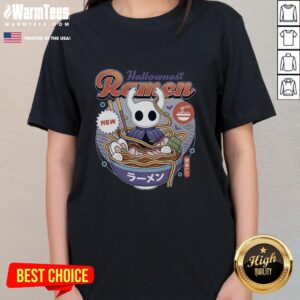 Vintage ladies tee featuring Pretty Hallownest ramen design, perfect for fans of indie games and unique graphic apparel.
