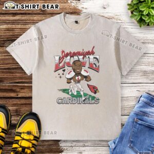 Alt Text: Pretty Arizona Cardinals Jeremiyah Love washed t-shirt featuring vibrant team colors and stylish design.