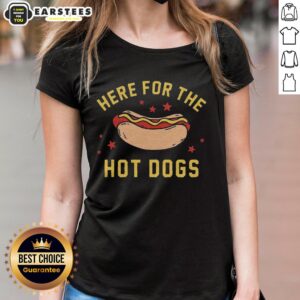 Good Here For The Hot Dogs Ladies Tee featuring a playful design and vibrant colors, perfect for casual outings.