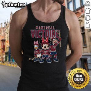 Alt Text: Good Montreal Victoire Mickey Mouse cartoon team ice hockey tank top featuring colorful graphics and a sporty design.
