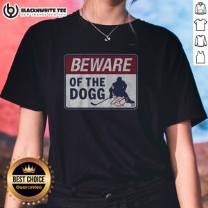 Official Nathan MacKinnon Beware Of The Dogg Ladies Tee featuring a stylish design for fans of the NHL star.