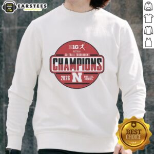 Top Nebraska Huskers 2026 Big Ten Softball Tournament Champions Circle Design Sweatshirt in red with logo.