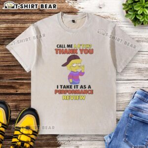 Premium Lisa Simpson Thank You T-Shirt featuring a humorous performance review graphic, perfect for casual wear.
