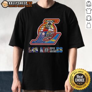 Collage logo T-shirt featuring the Los Angeles Lakers and other Los Angeles sports teams, showcasing team spirit.