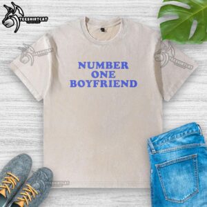 Nice Number One Boyfriend washed t-shirt in soft fabric, perfect gift for a loved one, featuring stylish design.